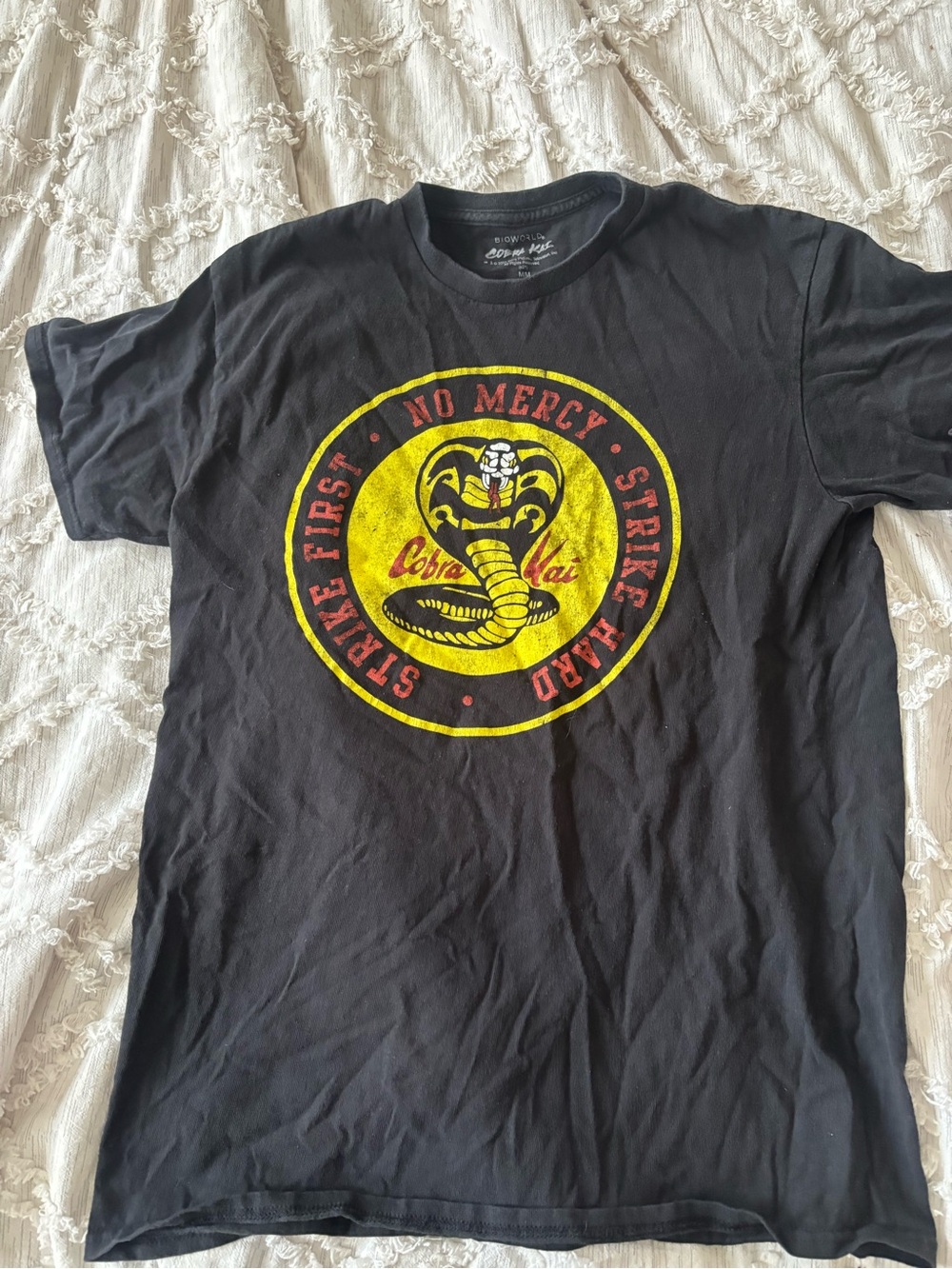 Cobra Kai M Black No Mercy Strike First Graphic T-Shirt